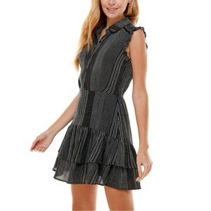 City Studio Women’s Black Ruffled Button Front Dress